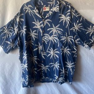 Hawaiian Original 2XL Hilo Hattie Navy Blue Palm Tree Fantasy Hawaiian Shirt